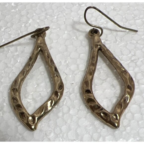 Gold-Toned Hammered Teardrop 2" Dangle Drop Fishhook Earrings Gently Lightweight - Picture 1 of 5
